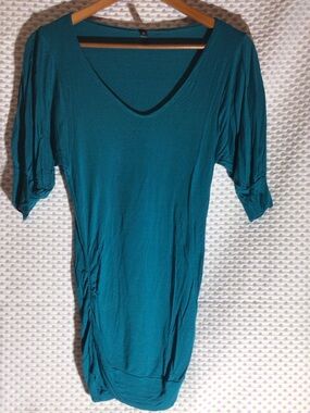 CasaLee Teal Ruched Side V-Neck Tunic
